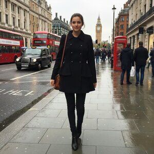 Miss Sixty M60 Women’s Black Double Breasted Flared Hem Button Closure Peacoat